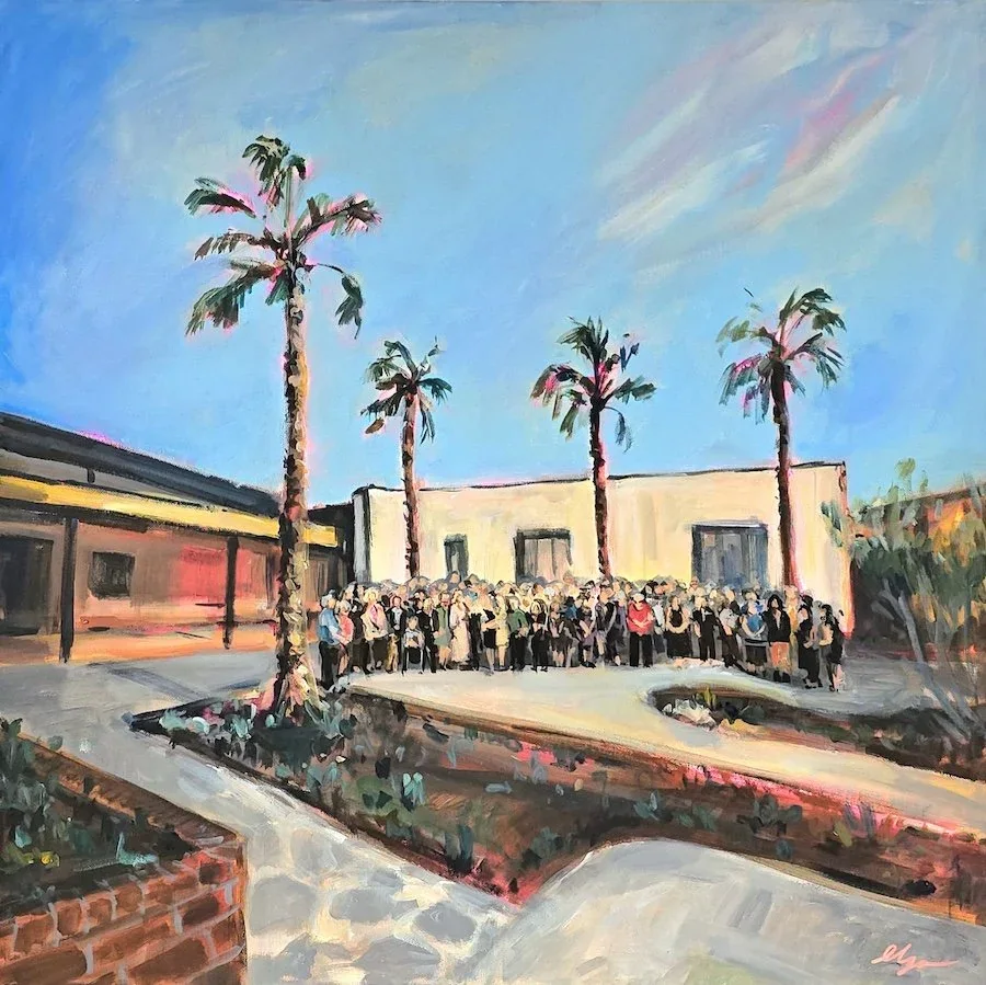 Live painting created during a community clubhouse launch. The final artwork now hangs permanently in the space.
