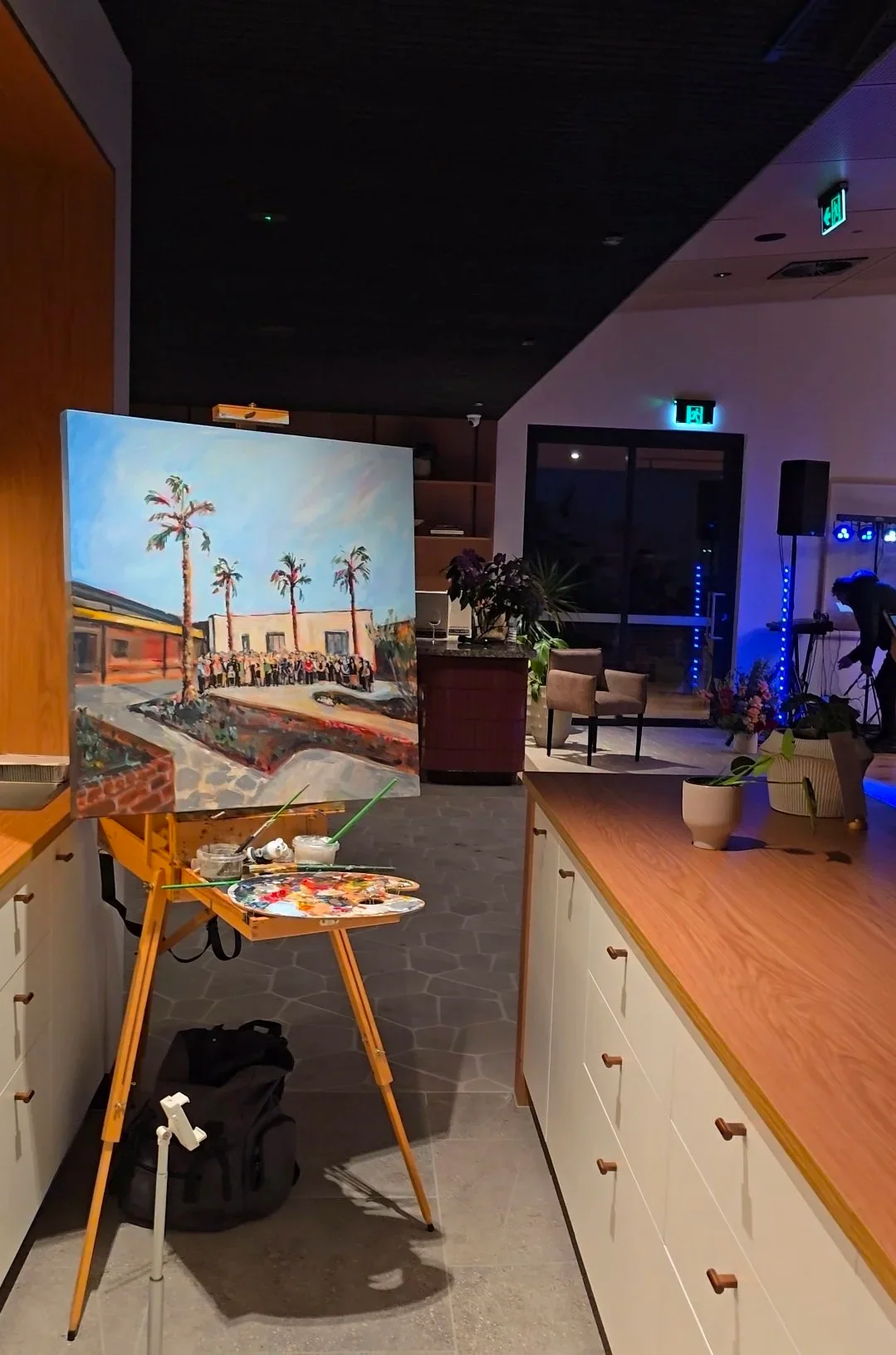 Live event painting created by Olga, impressionistic artwork of Clyde North clubhouse opening event in Melbourne